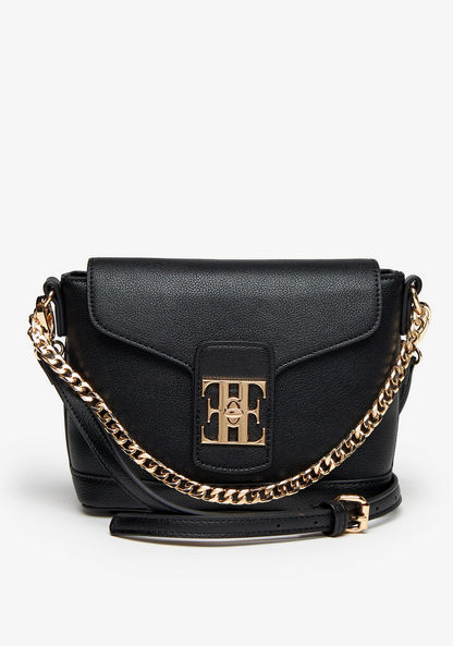 Elle Solid Crossbody Bag with Chain Strap and Twist Lock Closure