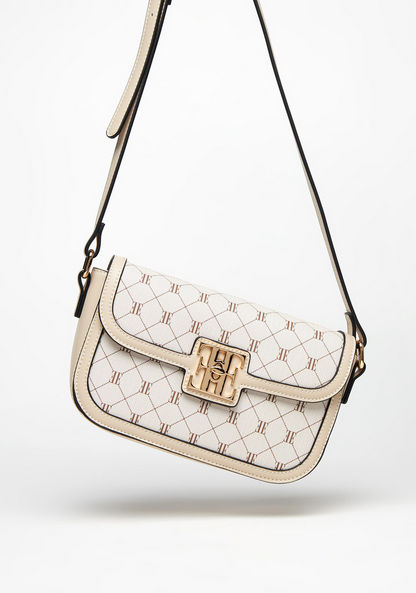 Elle Monogram Printed Crossbody Bag with Adjustable Strap and Twist Lock Closure-Women%27s Handbags-image-1
