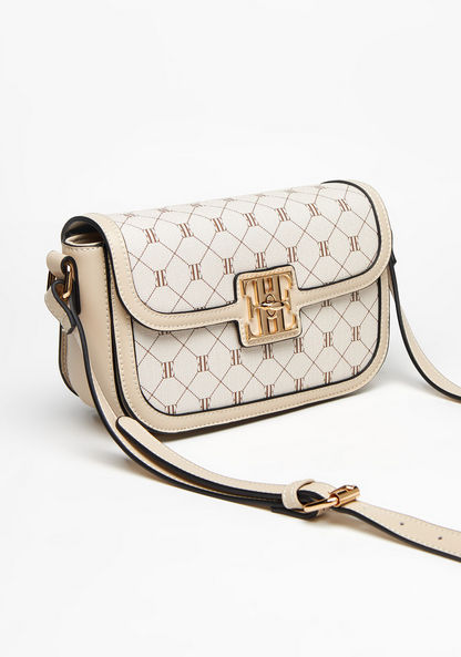 Elle Monogram Printed Crossbody Bag with Adjustable Strap and Twist Lock Closure-Women%27s Handbags-image-2