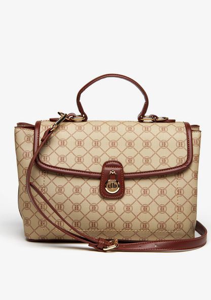 Elle Monogram Printed Satchel Bag with Grab Handle and Detachable Strap-Women%27s Handbags-image-0