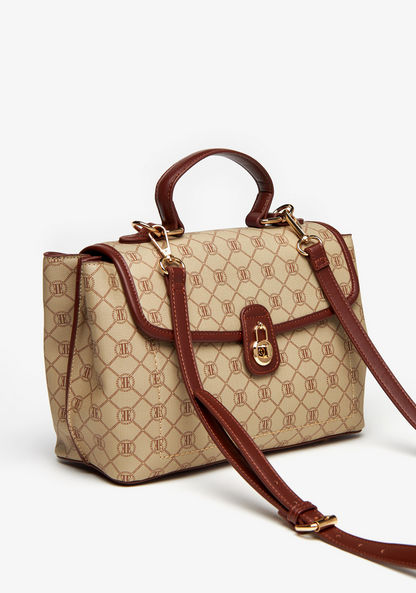 Elle Monogram Printed Satchel Bag with Grab Handle and Detachable Strap-Women%27s Handbags-image-2