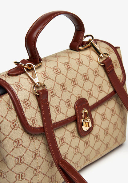 Elle Monogram Printed Satchel Bag with Grab Handle and Detachable Strap-Women%27s Handbags-image-3