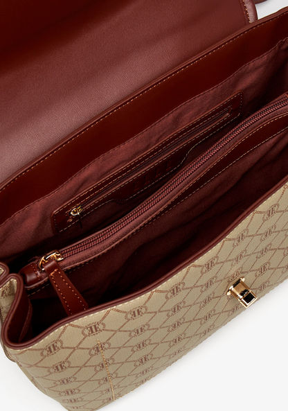 Elle Monogram Printed Satchel Bag with Grab Handle and Detachable Strap-Women%27s Handbags-image-4
