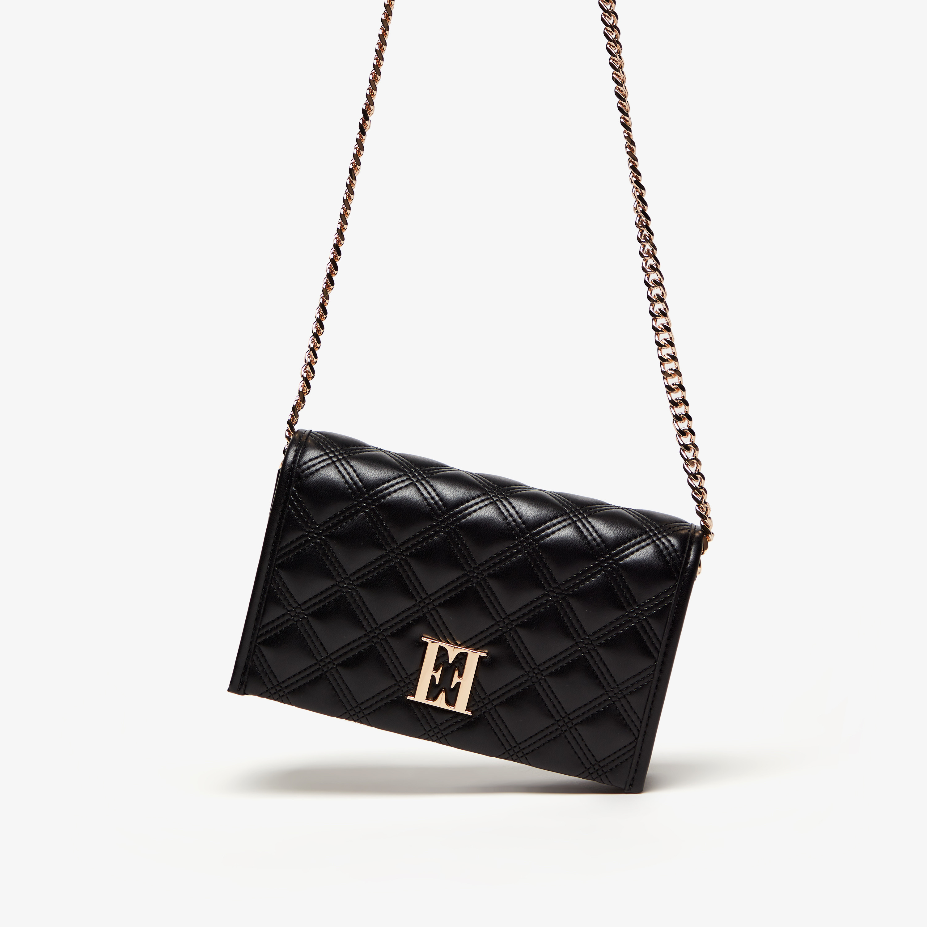Shop Elle Quilted Crossbody Bag with Chain Strap and Shop Elle Quilted Crossbody Bag with Chain Strap and
