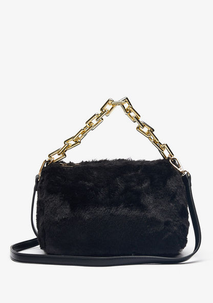 Haadana Textured Crossbody Bag with Fur Detailing-Women%27s Handbags-image-0