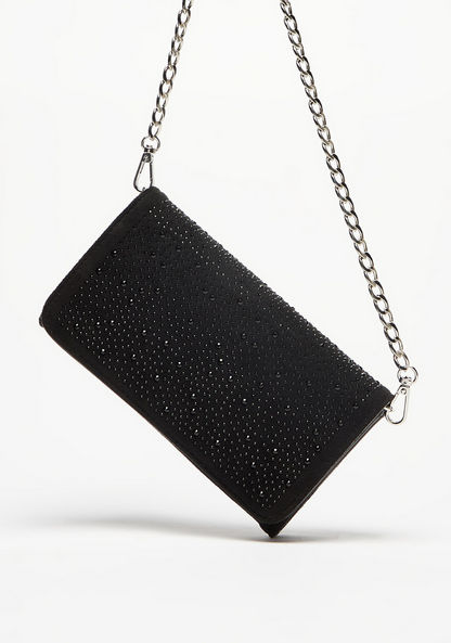 Haadana Embellished Clutch with Chain Strap and Button Closure