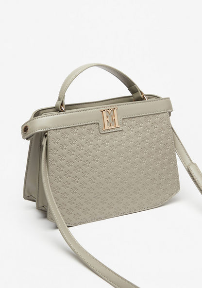 Elle Embossed Tote Bag with Zip Closure-Women%27s Handbags-image-3