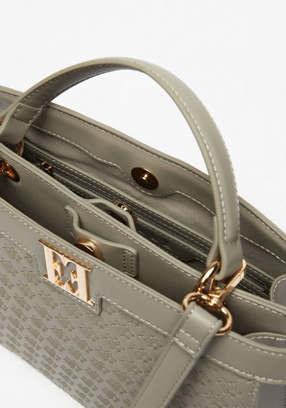 Elle Embossed Tote Bag with Zip Closure-Women%27s Handbags-image-6