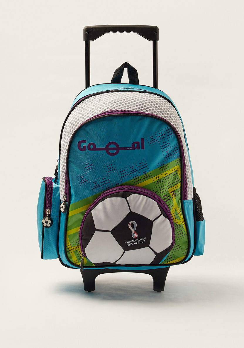 FWC FIFA Print Trolley Backpack with Zip Closure and Retractable Handle-Trolleys-image-0