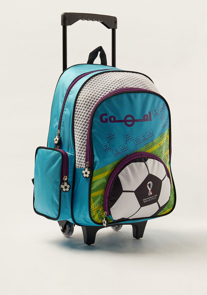 FWC FIFA Print Trolley Backpack with Zip Closure and Retractable Handle-Trolleys-image-1
