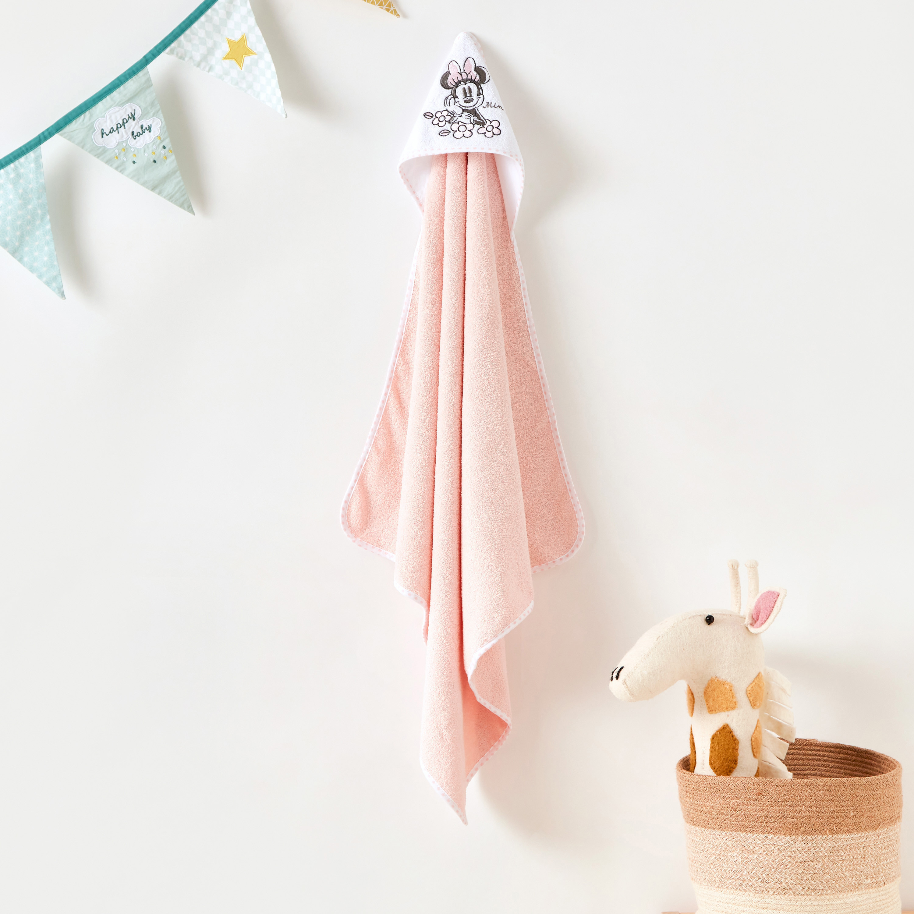 Disney Minnie Mouse Embroidered Towel with Hood - 76x76 cms-baby-bathandcare-towels-image-1