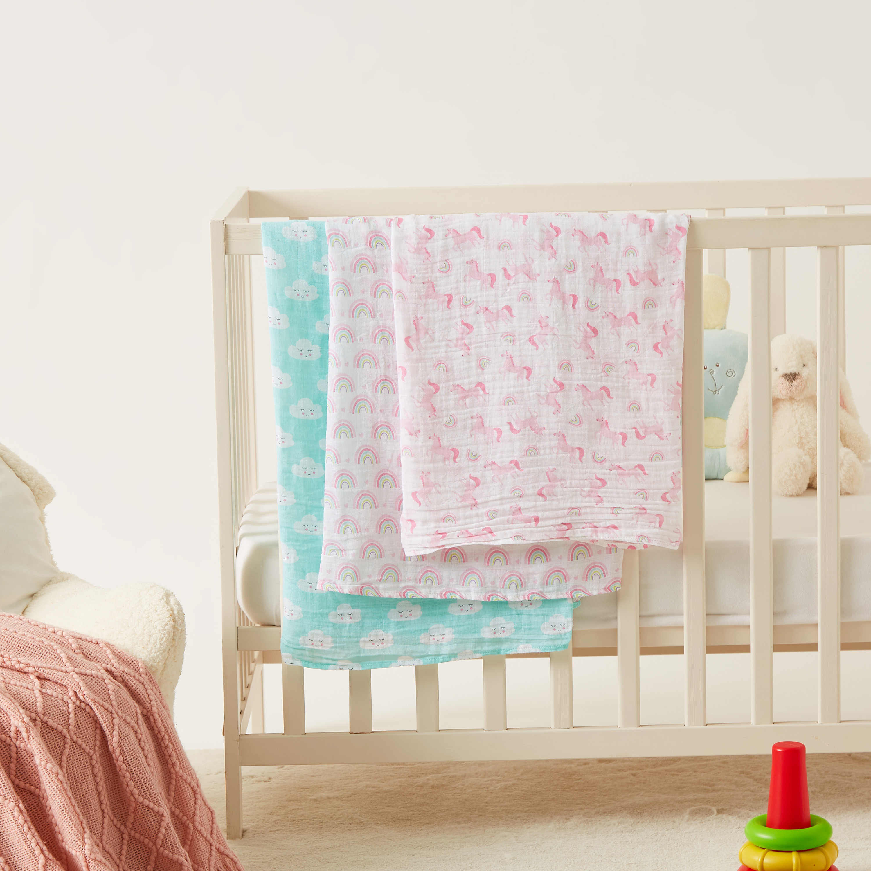 Buy Hudson Baby Printed 3 Piece Muslin Swaddle Blanket Gift Set 70x80 cms Online Babyshop UAE