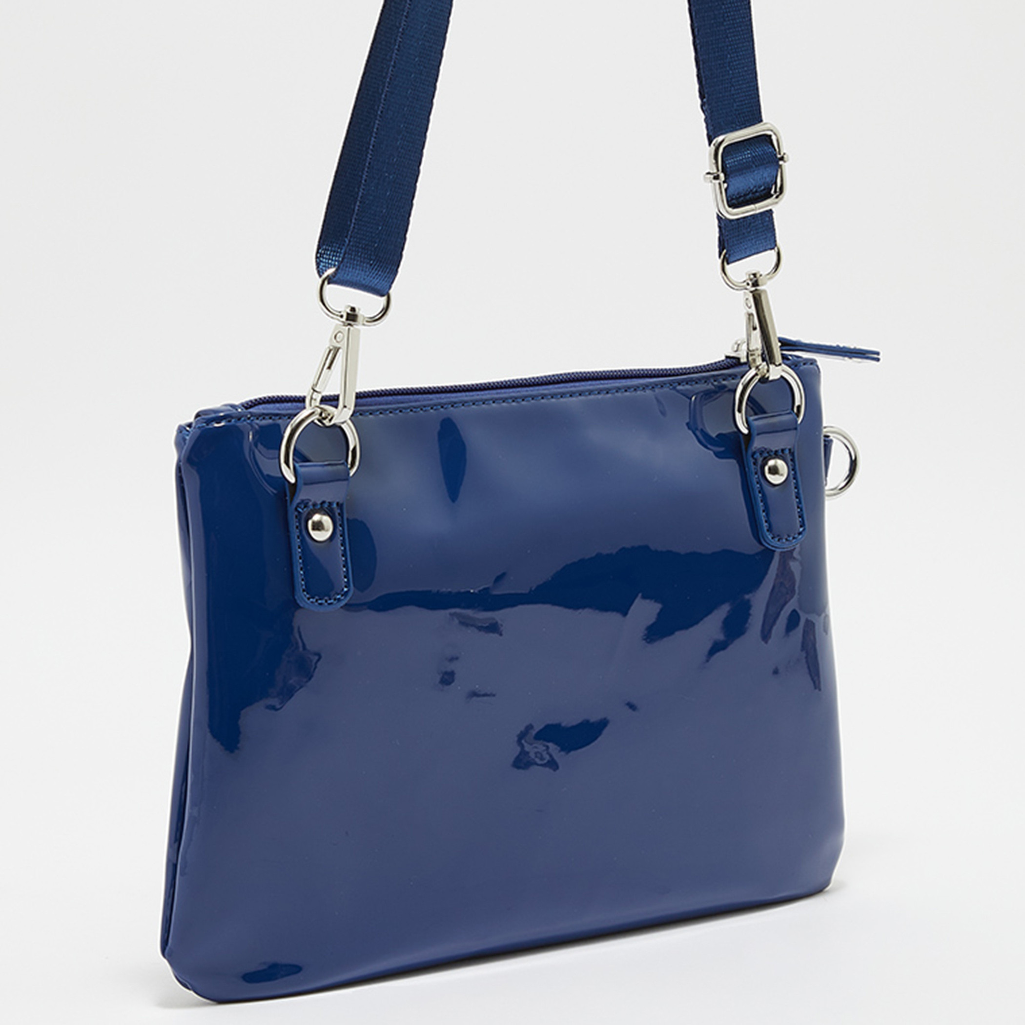 Beverly Hills Polo Club Women Navy Blue Logo Shoulder Bag with Detachable Strap