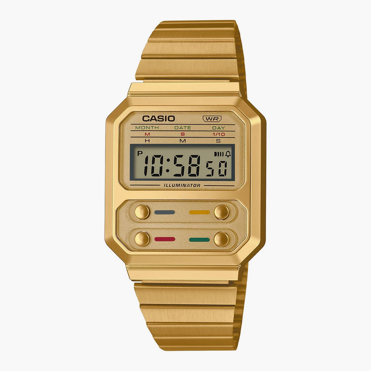 ساعة كاسيو شاشة رقمية بسوار ذهبي من الستانلس ستيل للجنسين A100WEG-9ADF-men-watchesandjewellery-watches-image-1