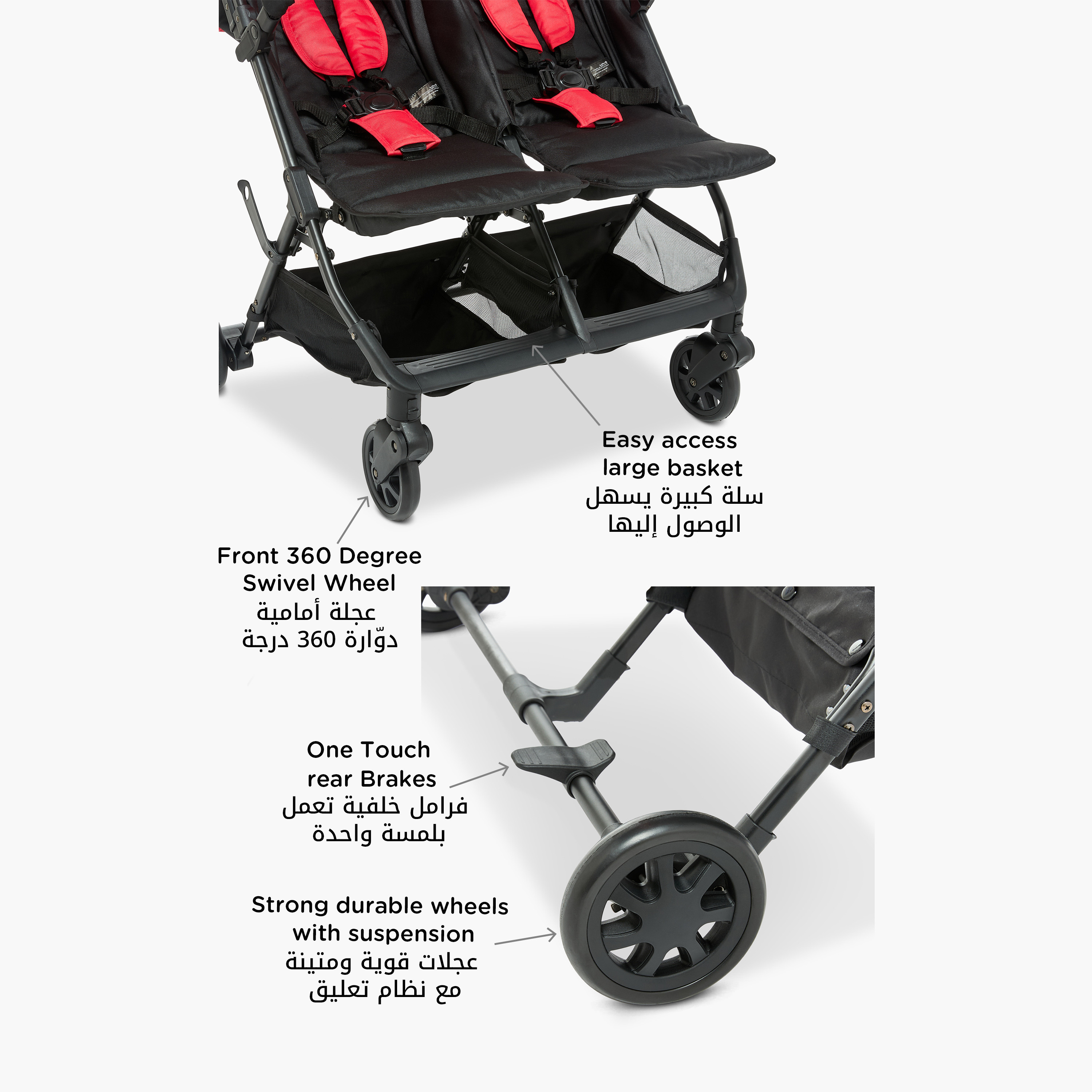 Juniors Twin Lite Stroller with Push Button Folding System, Steel Frame and Wheel Lock-baby-gear-strollersandprams-strollers-image-9