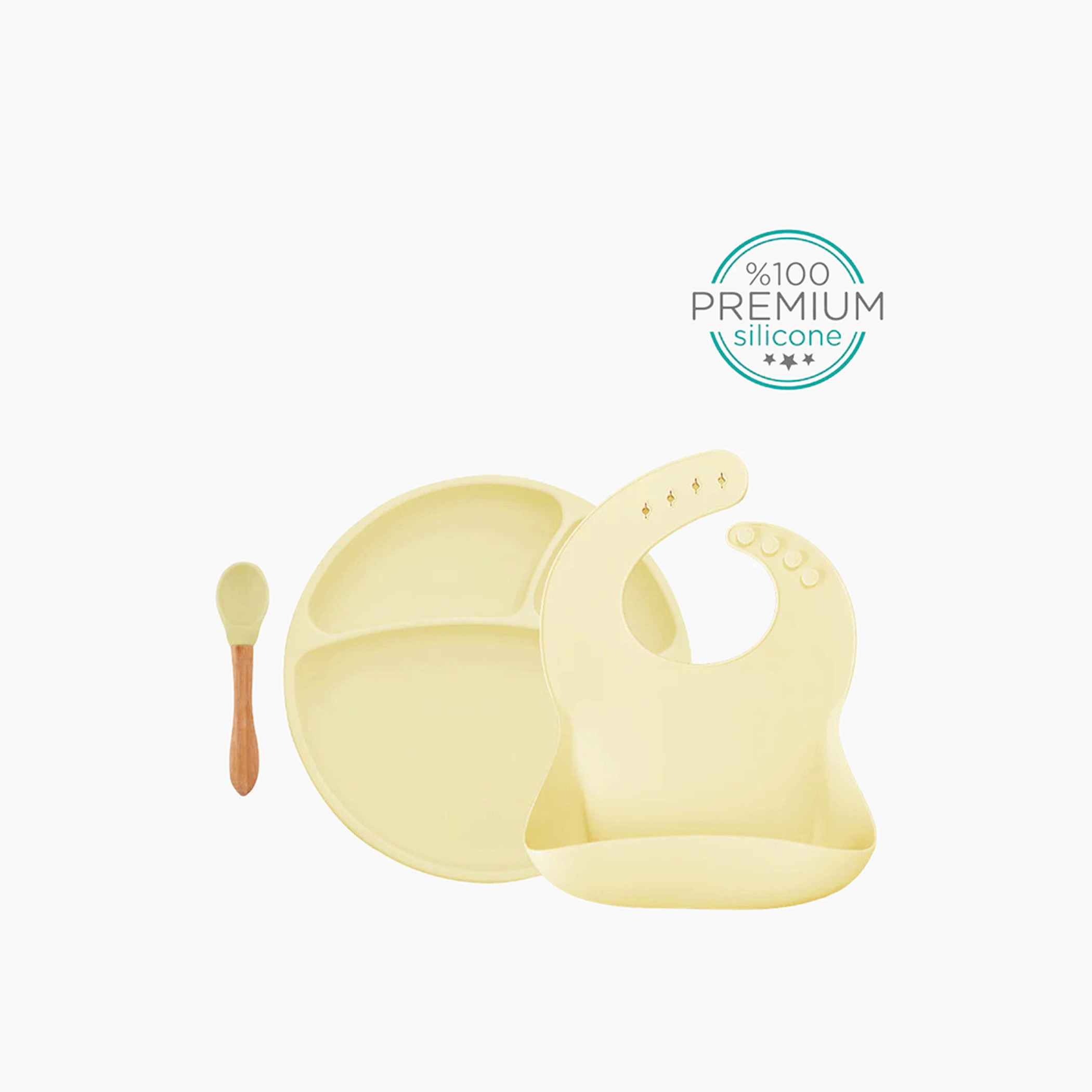 صحن مقسم سادة مع مريلة وملاعق من مينيكويوي-baby-feeding-mealtimeessentials-image-1