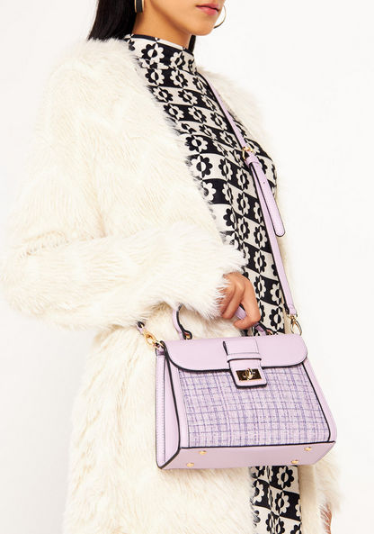 Celeste Tweed Panel Crossbody Bag with Top Handle and Twist Clasp-Women%27s Handbags-image-0