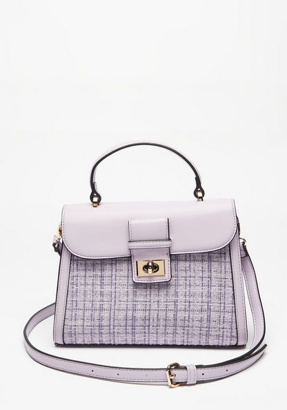 Celeste Tweed Panel Crossbody Bag with Top Handle and Twist Clasp-Women%27s Handbags-image-1