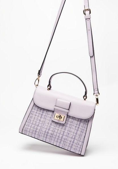 Celeste Tweed Panel Crossbody Bag with Top Handle and Twist Clasp-Women%27s Handbags-image-2