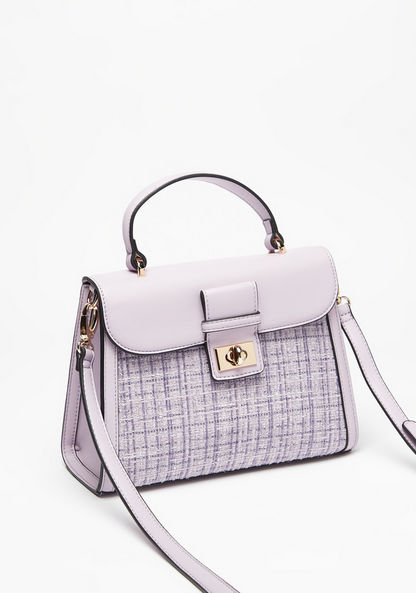 Celeste Tweed Panel Crossbody Bag with Top Handle and Twist Clasp-Women%27s Handbags-image-3