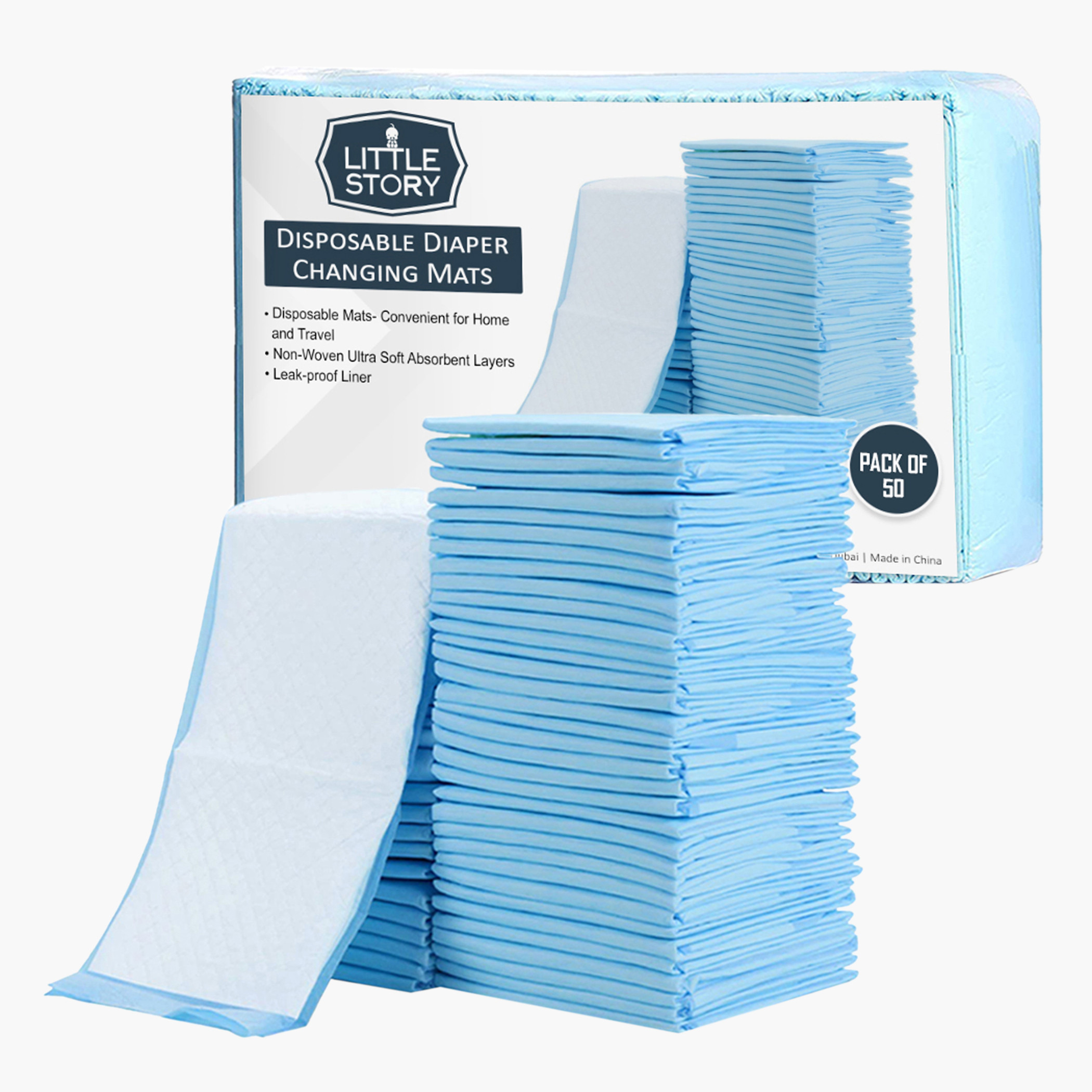 مفارش تغيير للاستخدام مرة واحدة من ليتل ستوري - طقم من 50 قطعة-baby-diapering-changingmats-image-1