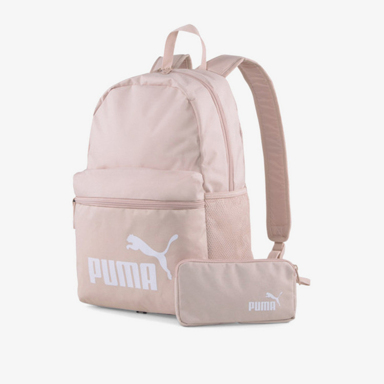 PUMA Logo Print Backpack with Adjustable Straps and Zip Closure