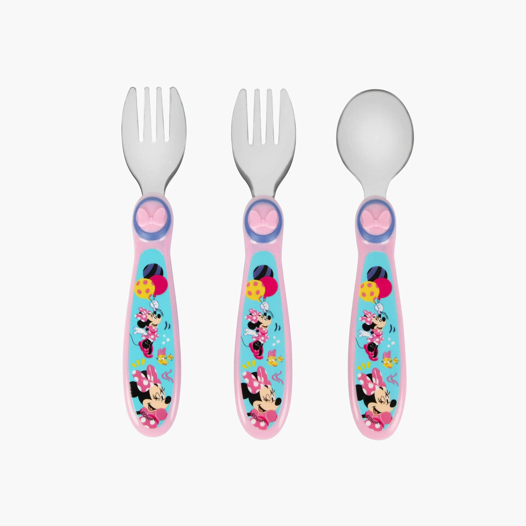 The First Years Minnie Mouse Print 3-Piece Spoon and Fork Set-baby-feeding-mealtimeessentials-image-1