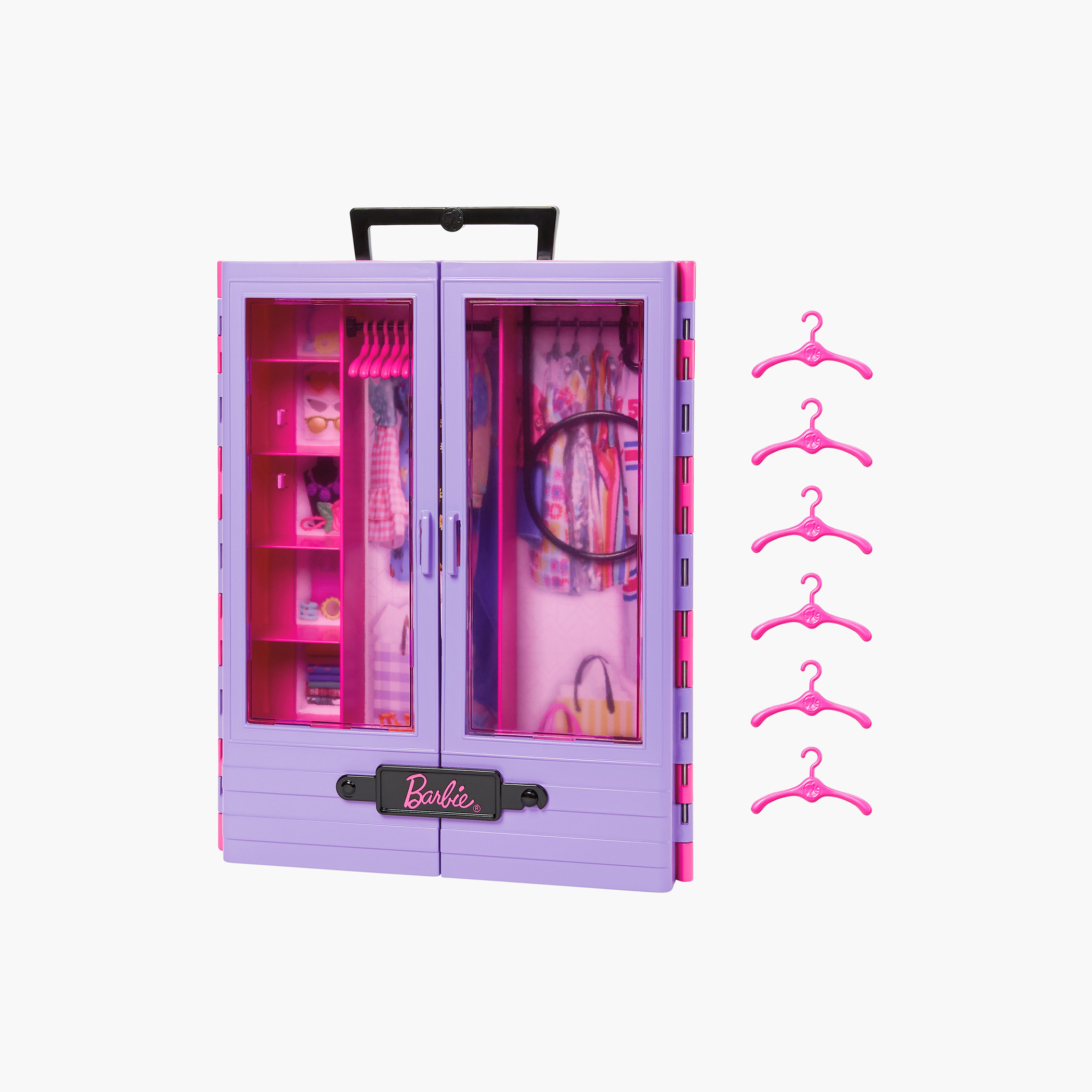 خزانة ملابس باربي فاشونيستاس بنفسجية محمولة مع 6 علاقات ورف قابل للطي من باربي-toys-dollsandplaysets-dollplaysets-image-1