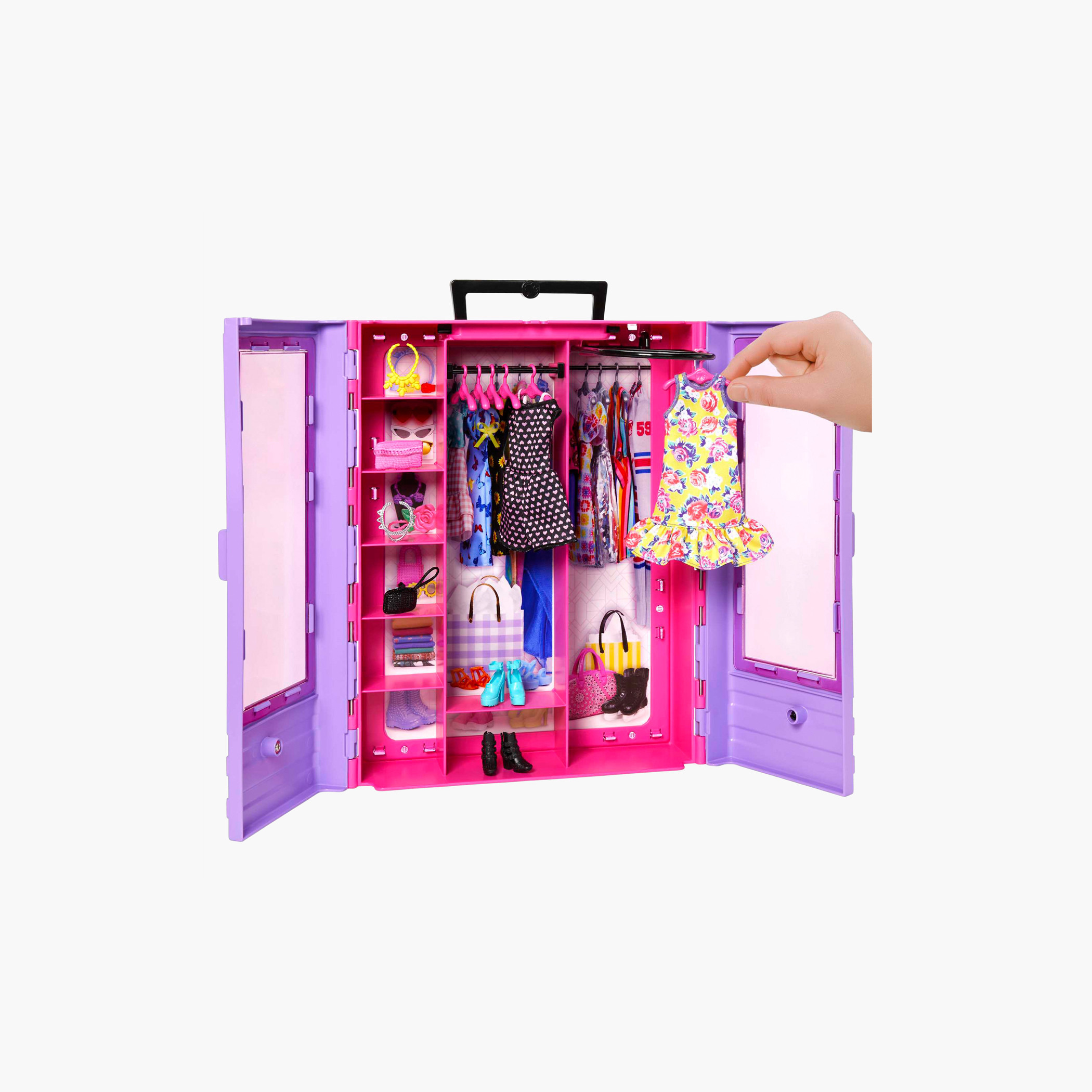 خزانة ملابس باربي فاشونيستاس بنفسجية محمولة مع 6 علاقات ورف قابل للطي من باربي-toys-dollsandplaysets-dollplaysets-image-2