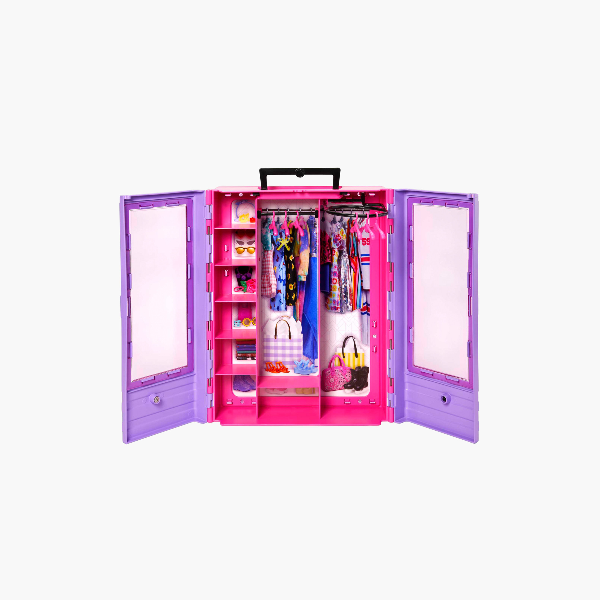 خزانة ملابس باربي فاشونيستاس بنفسجية محمولة مع 6 علاقات ورف قابل للطي من باربي-toys-dollsandplaysets-dollplaysets-image-3