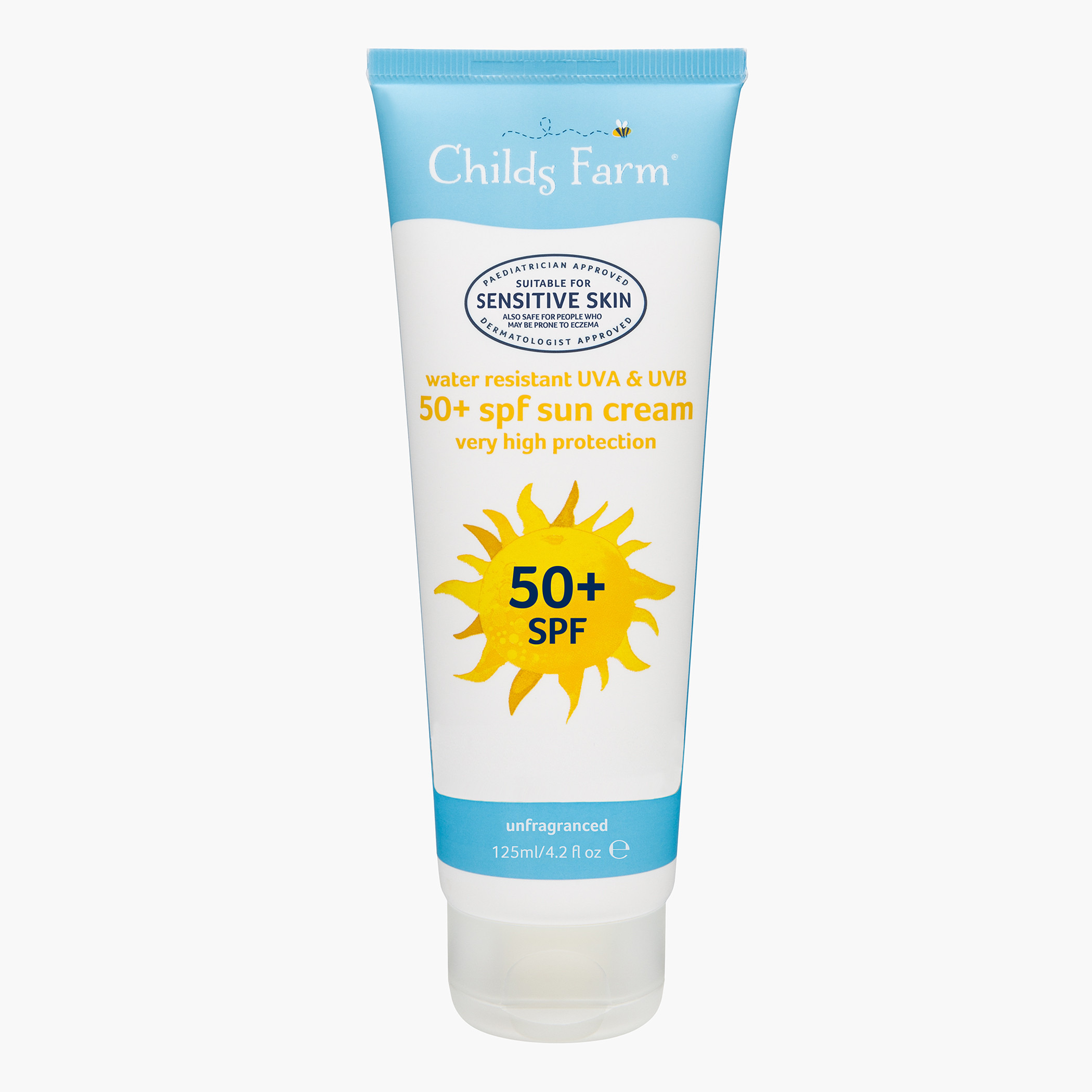 كريم واقي من الشمس خالي من العطور بعامل وقاية من أشعة الشمس 50+ من تشايلدز فارم - 125 مل-baby-bathandcare-hairbodyskincare-image-1