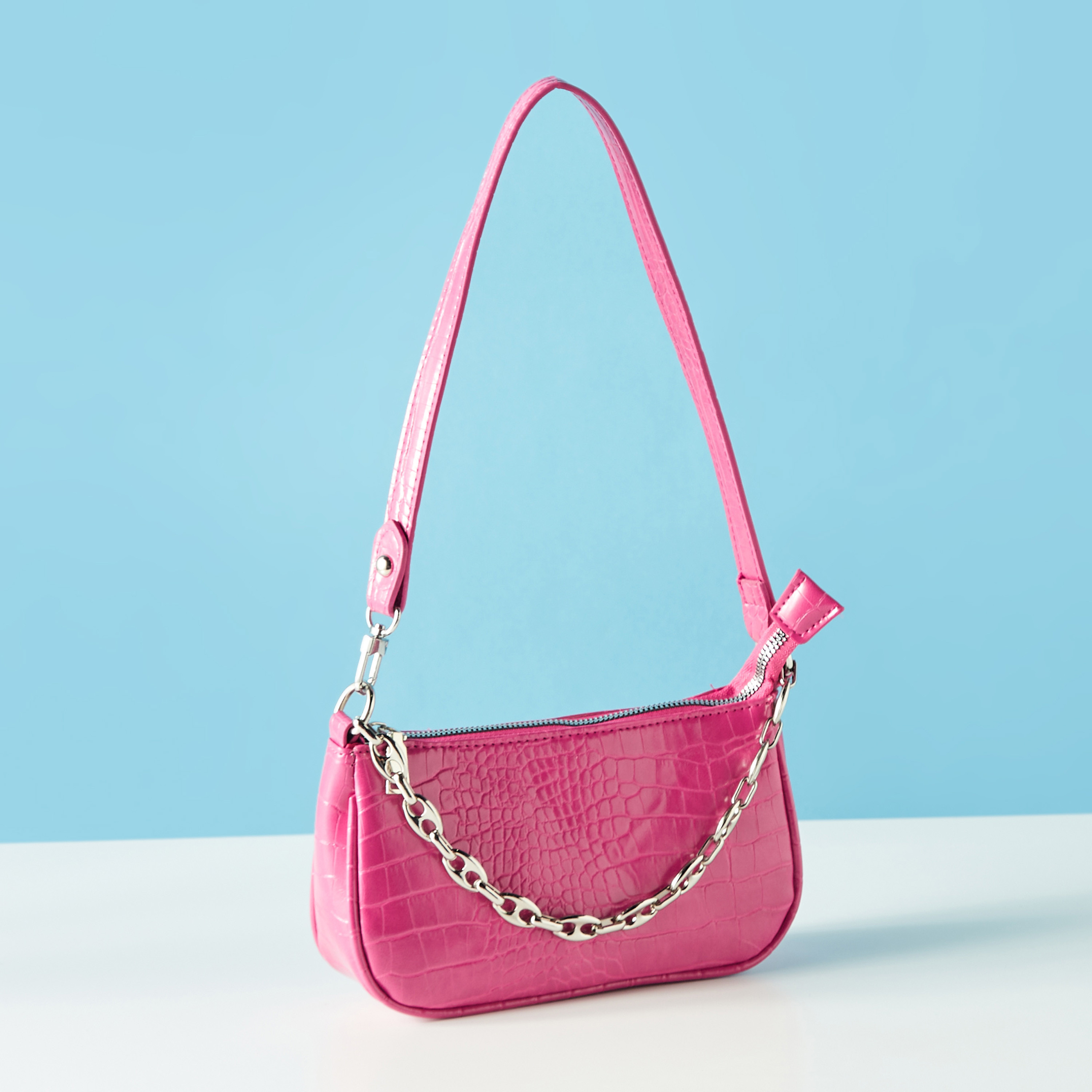 Mistotes Textured Baguette Bag with Zip Closure-women-bagsandwallets-handbags-image-2
