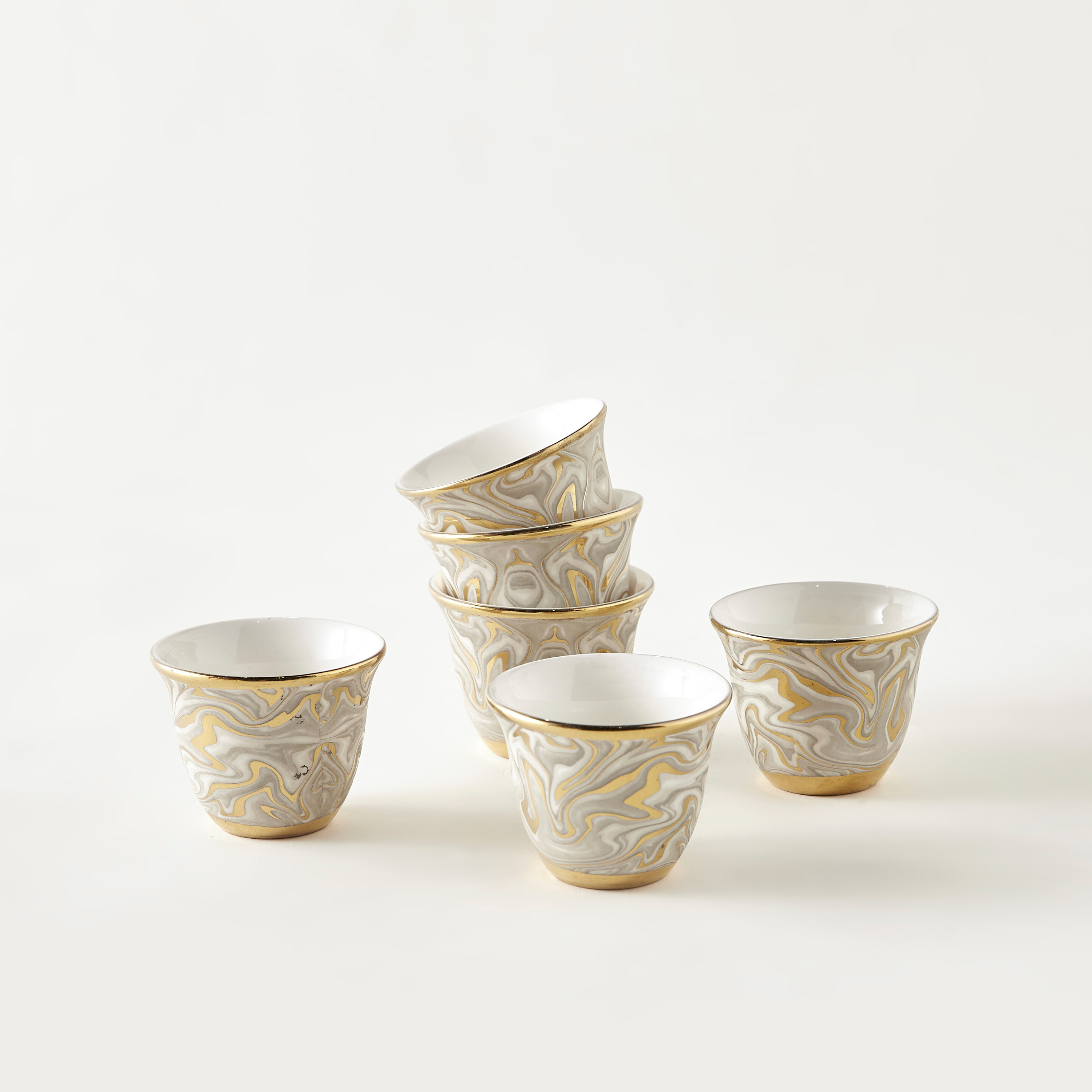 Marble Print Bone China Cawa Cup - Set of 6-household-dining-teaandcoffee-teaandcoffeesets-image-1