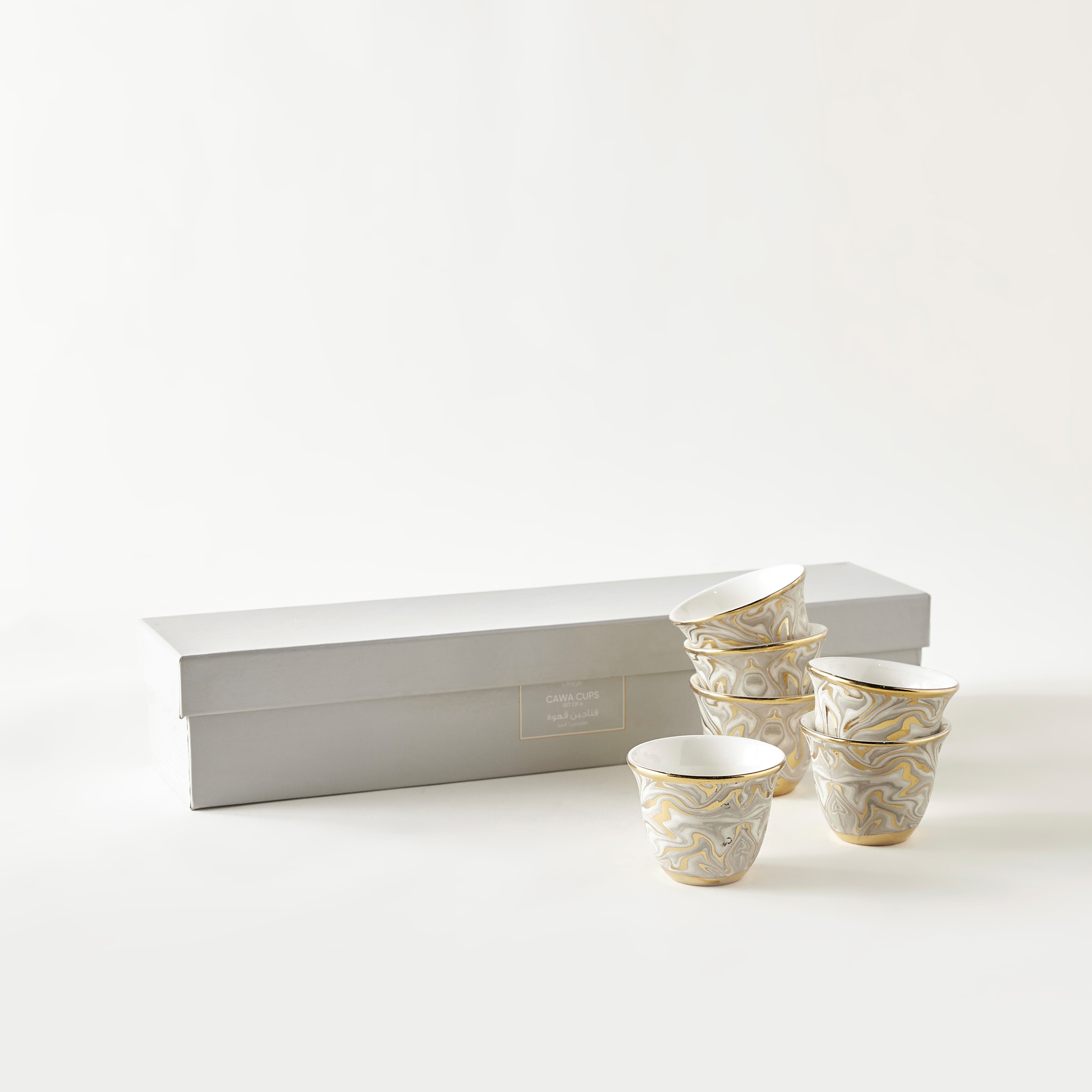 Marble Print Bone China Cawa Cup - Set of 6-household-dining-teaandcoffee-teaandcoffeesets-image-2