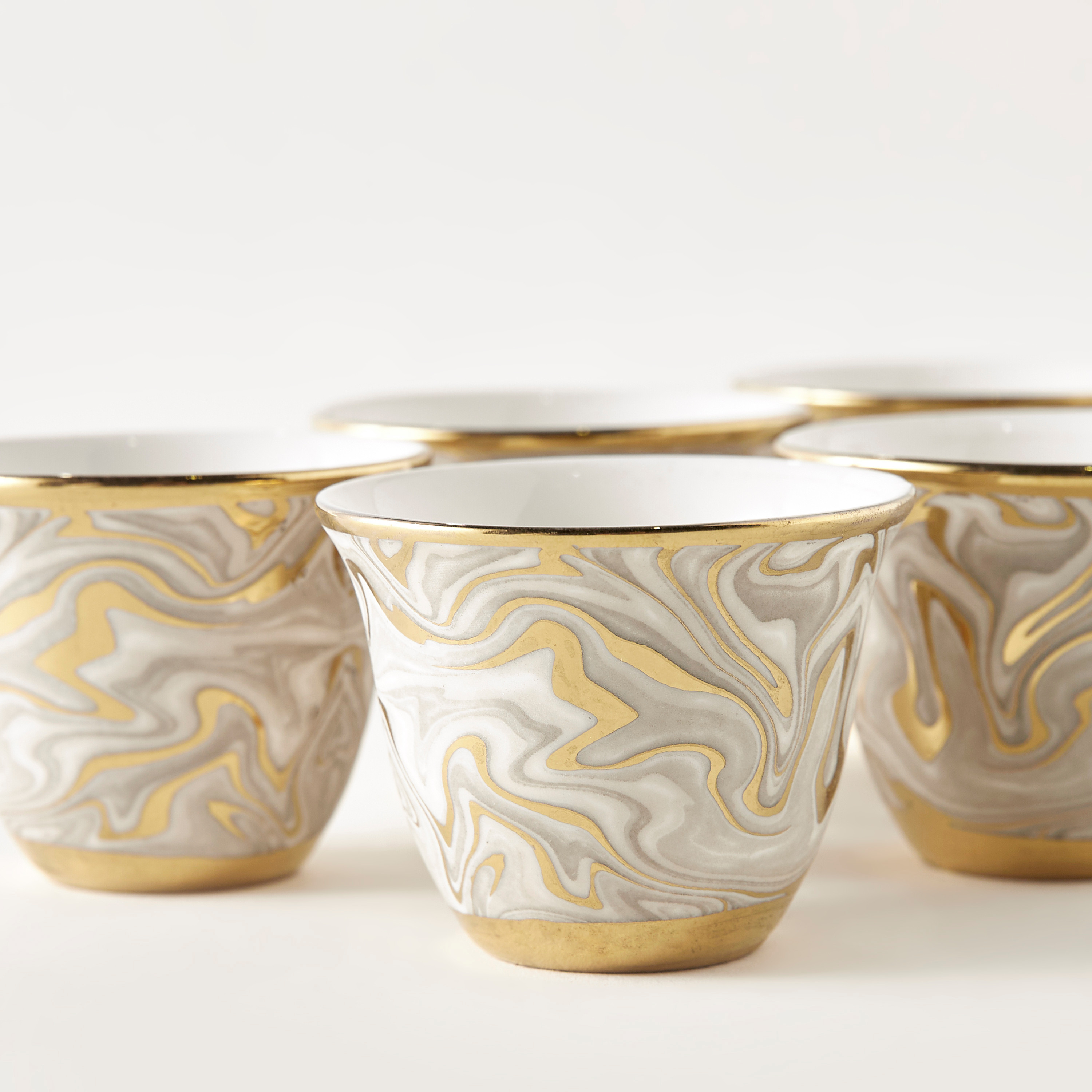Marble Print Bone China Cawa Cup - Set of 6-household-dining-teaandcoffee-teaandcoffeesets-image-4