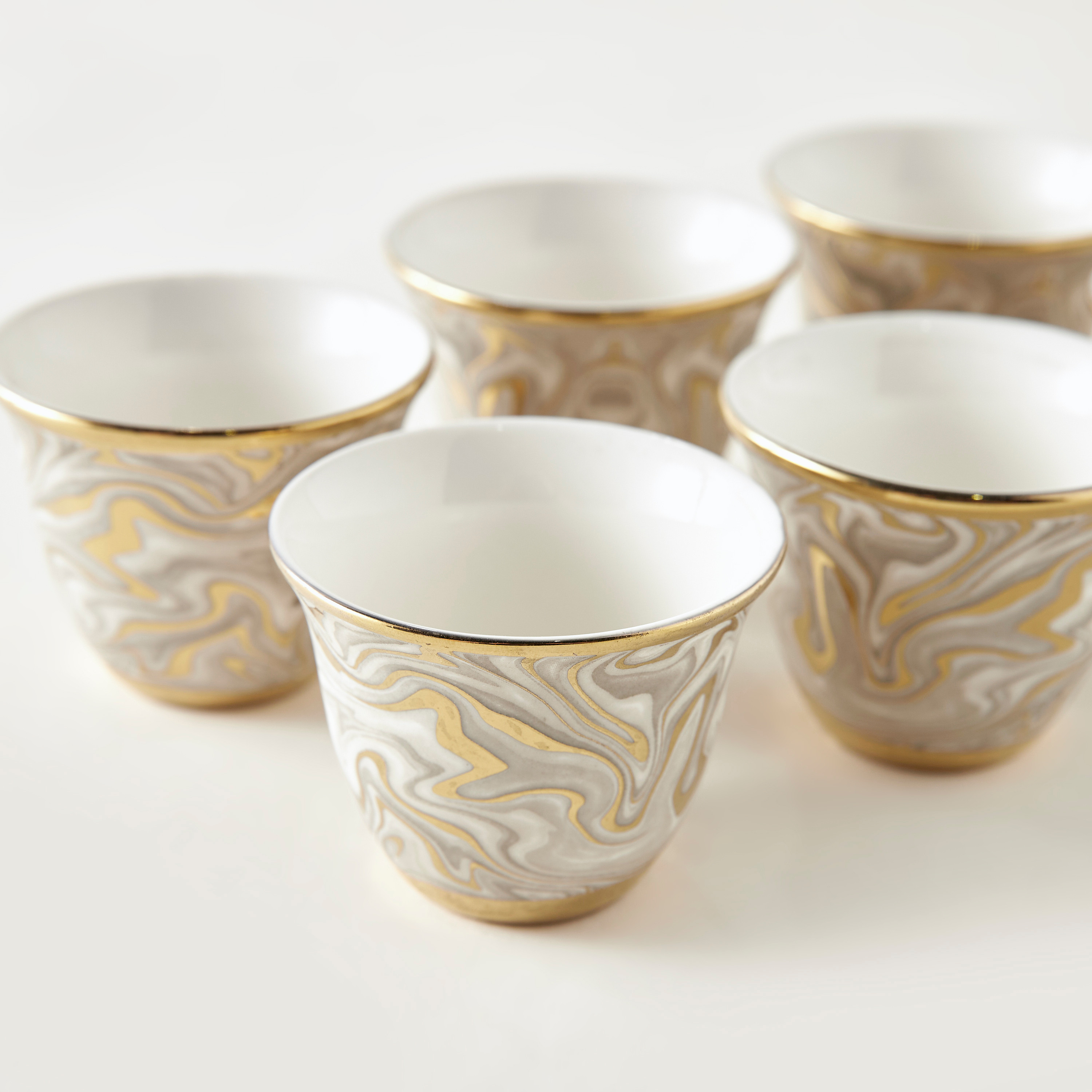 Marble Print Bone China Cawa Cup - Set of 6-household-dining-teaandcoffee-teaandcoffeesets-image-5