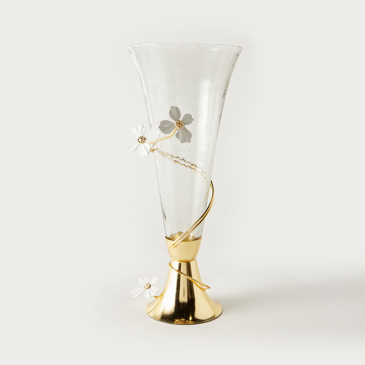 مزهرية زجاجية ديكور بشكل مخروطي وزخارف زهور - 17x20x40 سم