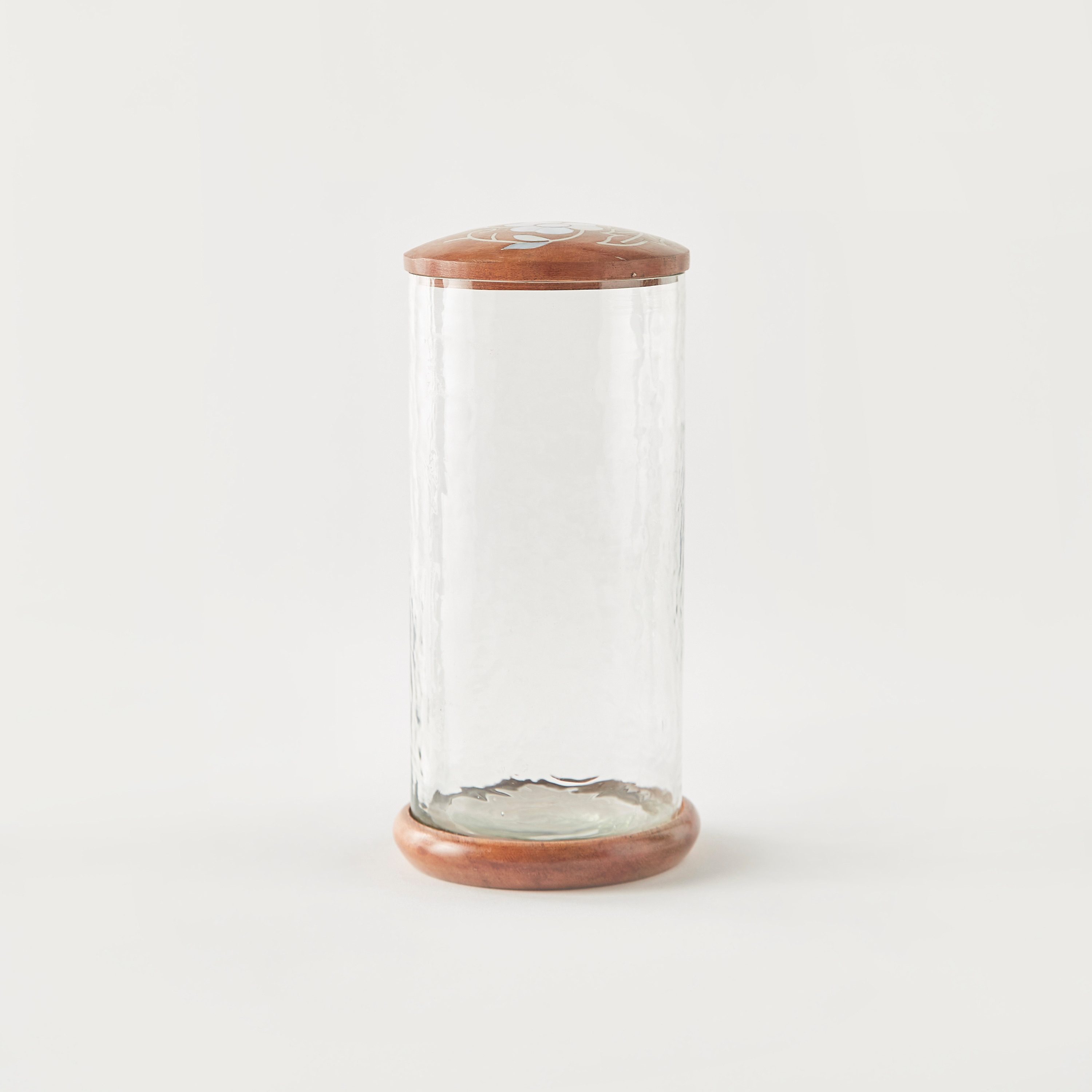 Glass Canister with Wooden Lid - 11x11x17 cms-household-kitchen-foodstorage-containers-image-1