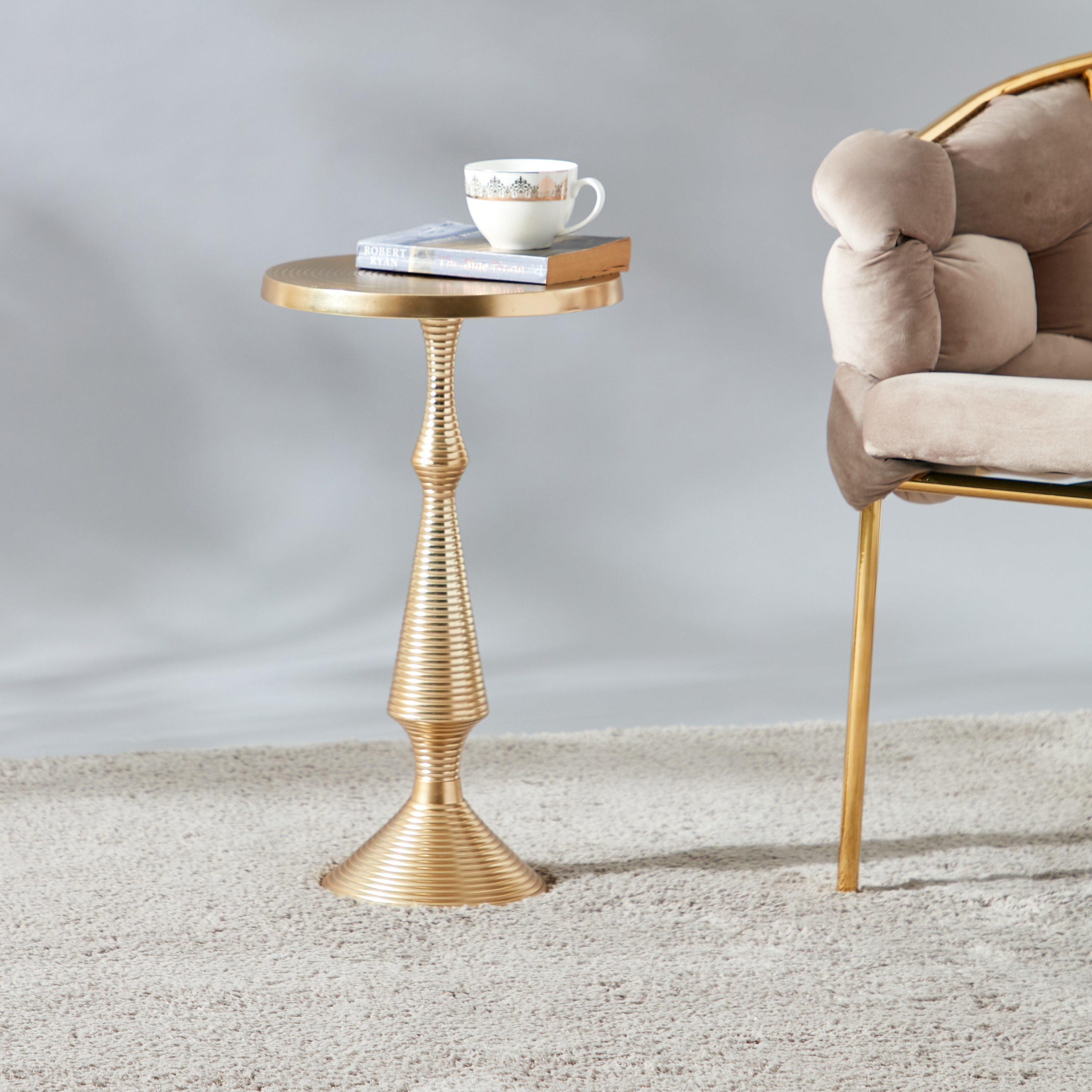 Metallic Textured Round Top Table - 30x30x54 cms-furniture-livingroom-sideandendtables-image-1