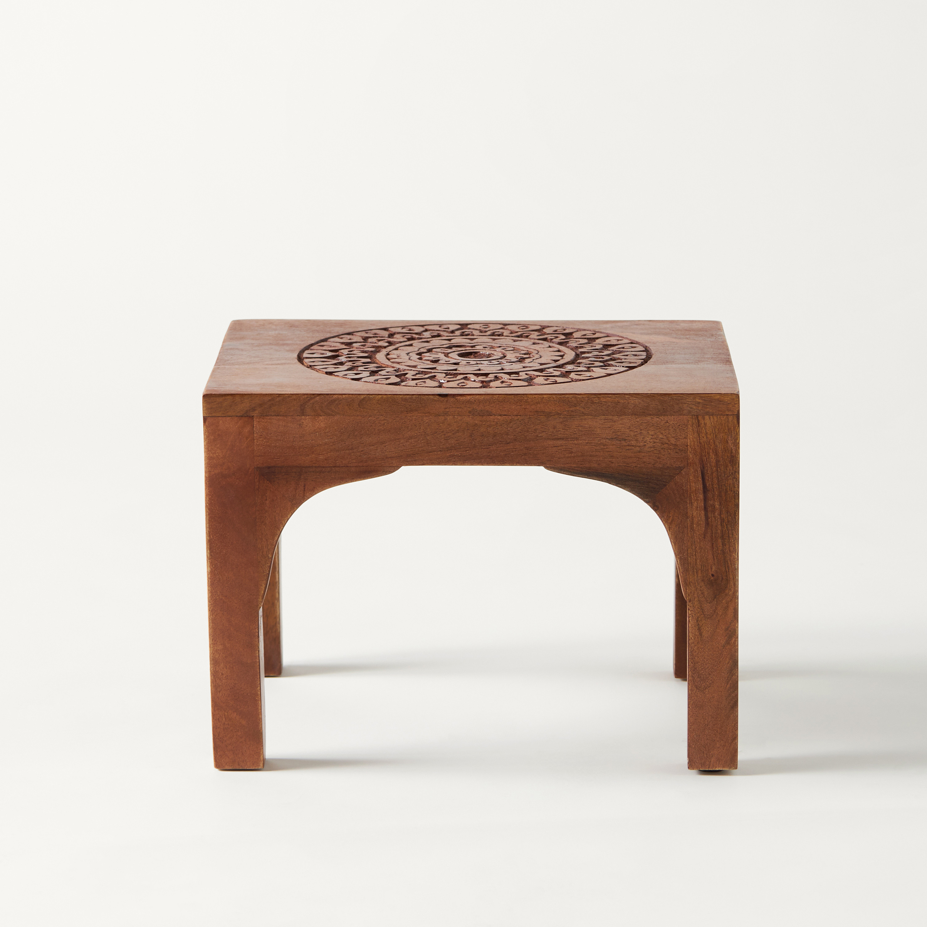 Carved Detail Wooden Stool - 35x28x25 cms-furniture-sofaandseating-ottomansbeanbagsandpoufs-image-2