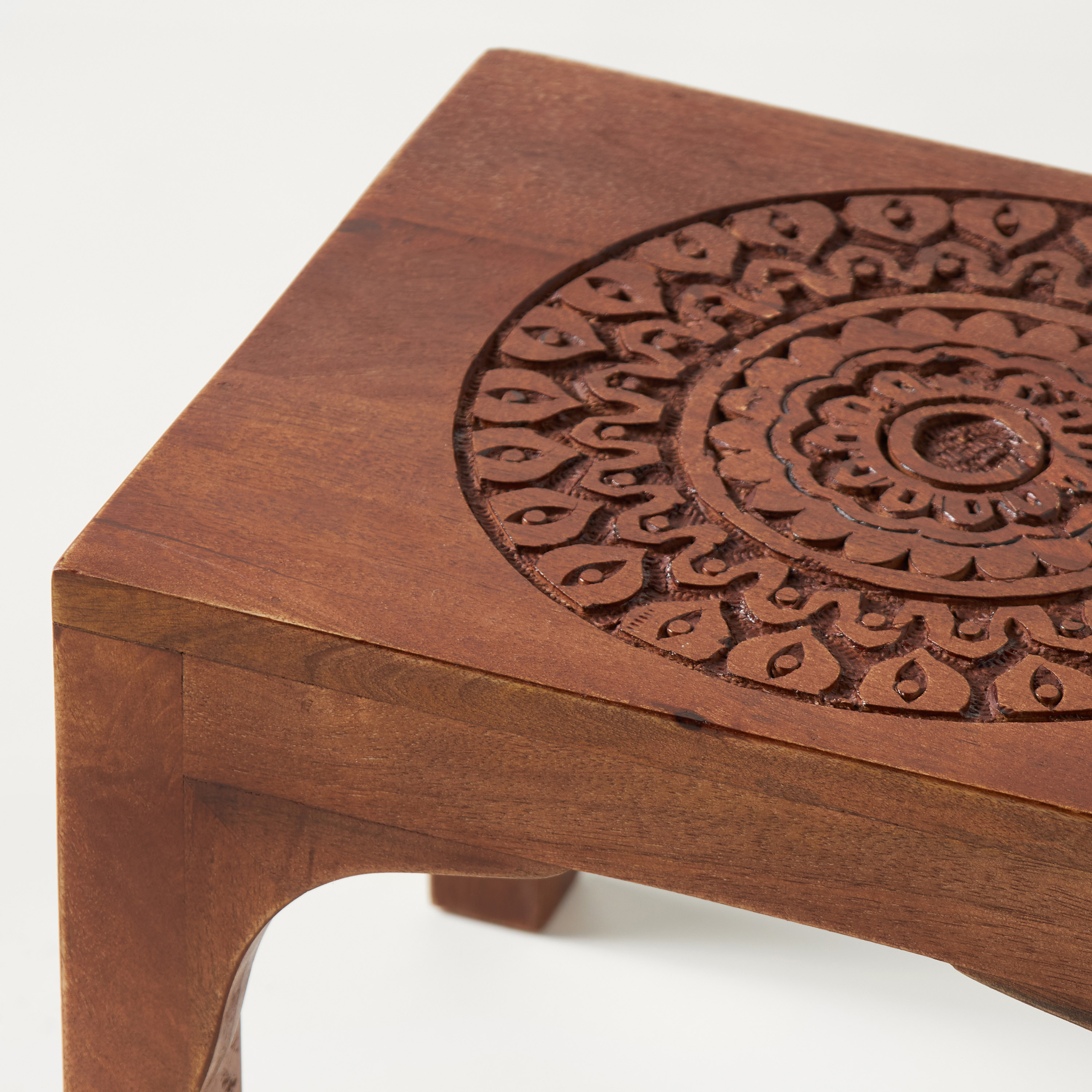 Carved Detail Wooden Stool - 35x28x25 cms-furniture-sofaandseating-ottomansbeanbagsandpoufs-image-3