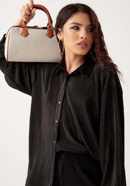Celeste Monogram Print Bowler Bag with Detachable Strap and Zip Closure