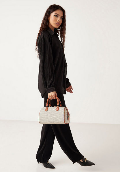 Celeste Monogram Print Bowler Bag with Detachable Strap and Zip Closure