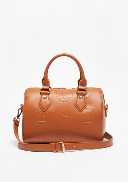 Elle Monogram Embossed Bowler Bag with Double Handles-Women%27s Handbags-image-0