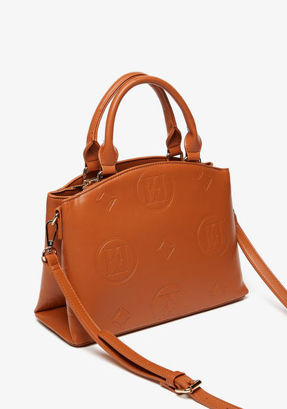 Elle Monogram Embossed Tote Bag with Detachable Strap and Zip Closure