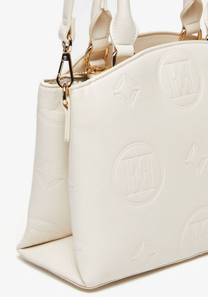 Elle Monogram Embossed Tote Bag with Detachable Strap and Zip Closure