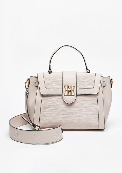 Elle Textured Satchel Bag with Detachable Strap and Flap Closure-Women%27s Handbags-image-0