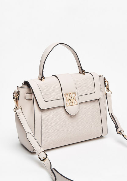 Elle Textured Satchel Bag with Detachable Strap and Flap Closure-Women%27s Handbags-image-2