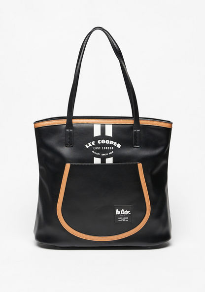 Lee Cooper Logo Print Tote Bag with Double Handles-Women%27s Handbags-image-0