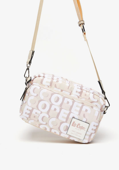 Lee Cooper Logo Print Crossbody Bag with Detachable Strap and Zip Closure